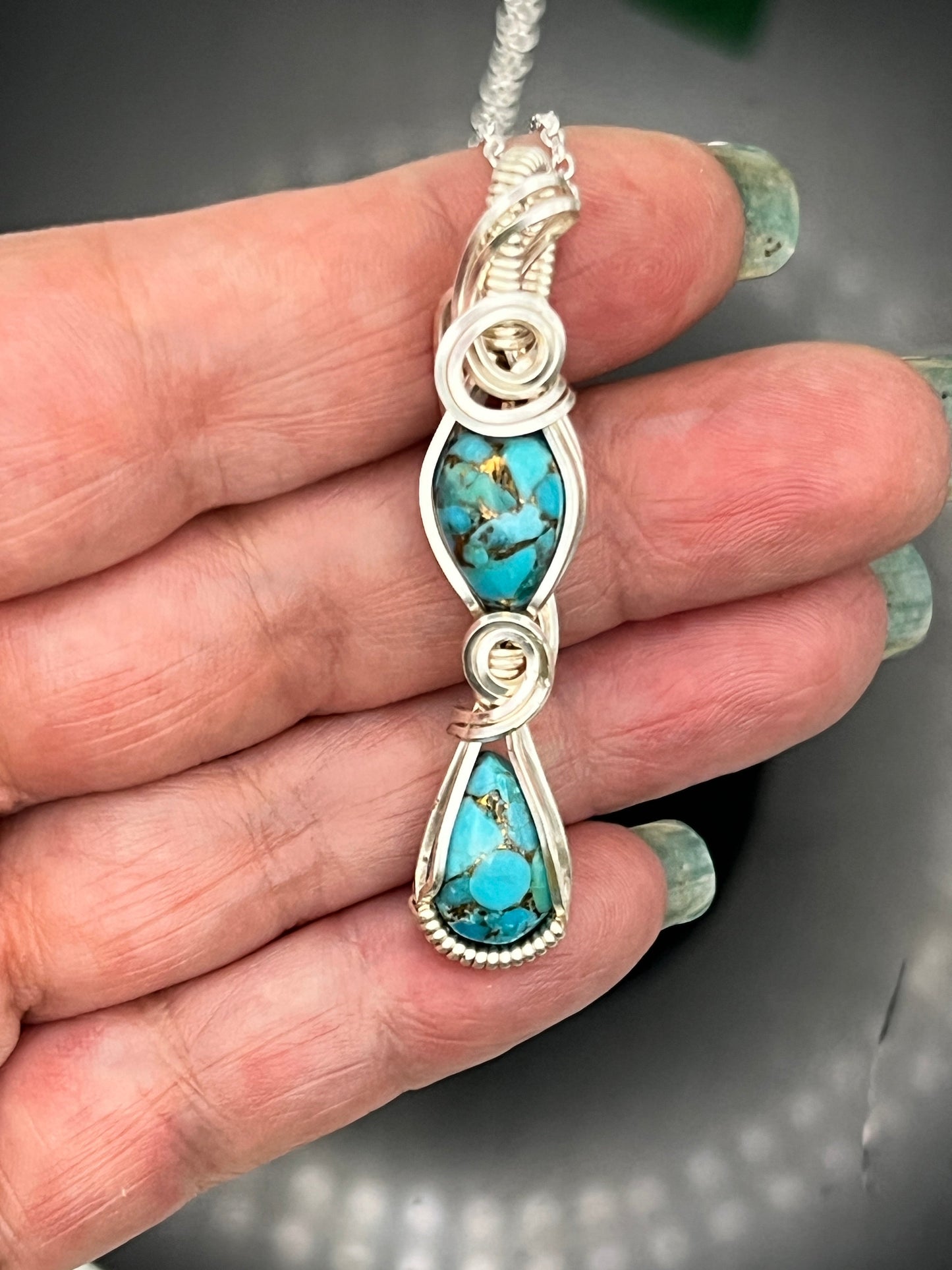 Copper Turquoise Double Pendant