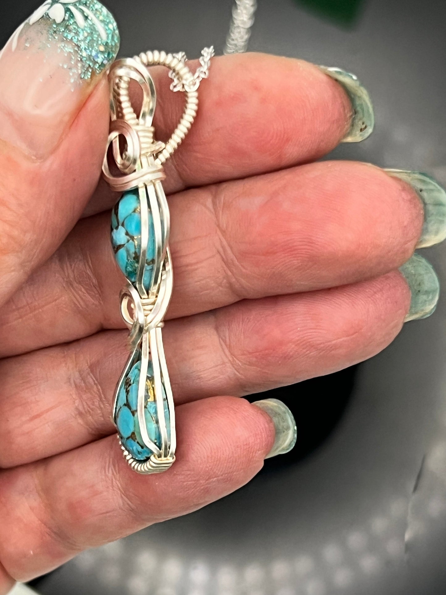 Copper Turquoise Double Pendant