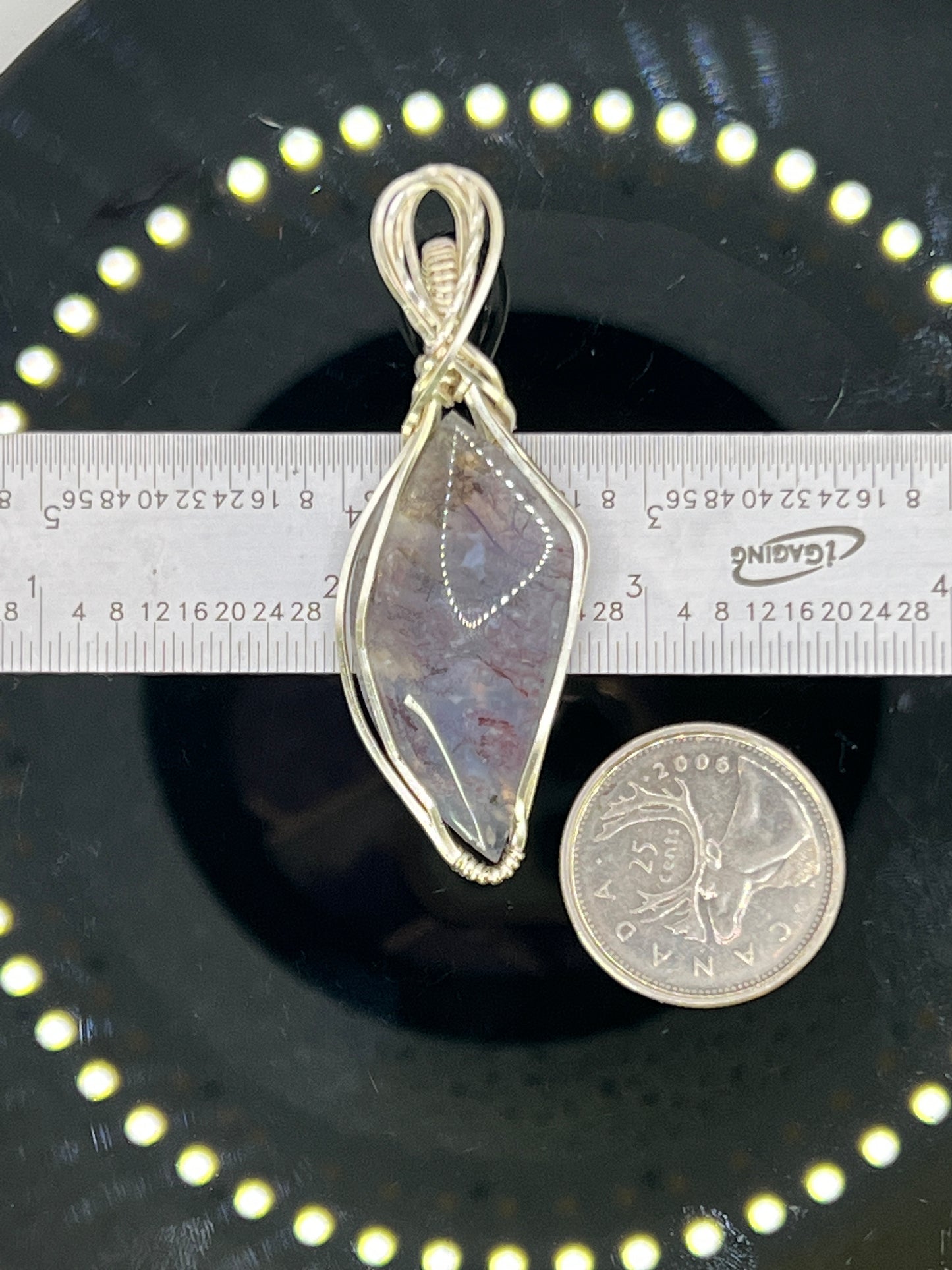 Purple Moss Agate in Sterling Silver Plated Wire Wrap