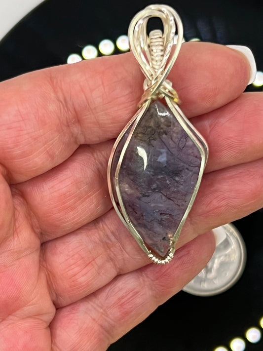 Purple Moss Agate in Sterling Silver Plated Wire Wrap